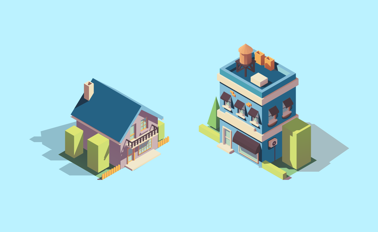 A house vs a commercial building.