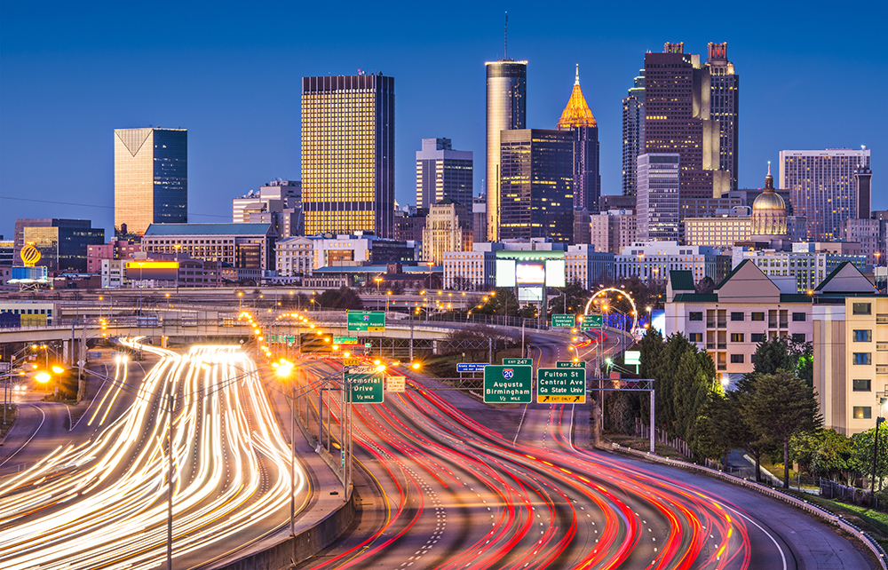 Interstate 75 in Downtown Atlanta at Night.