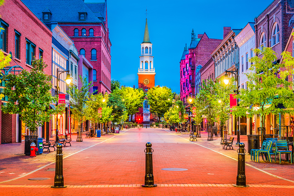 Church Street in Downtown Burlington, Vermont.