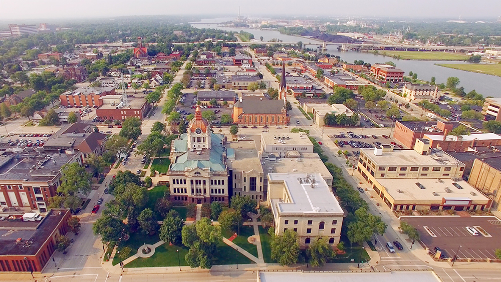 Aerial View of Downtown Green Bay, WI.