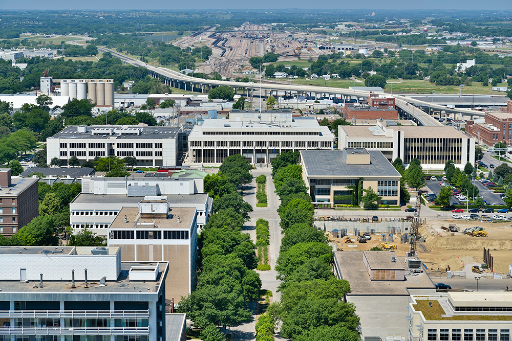 Aerial View of Downtown Lincoln, Nebraska.