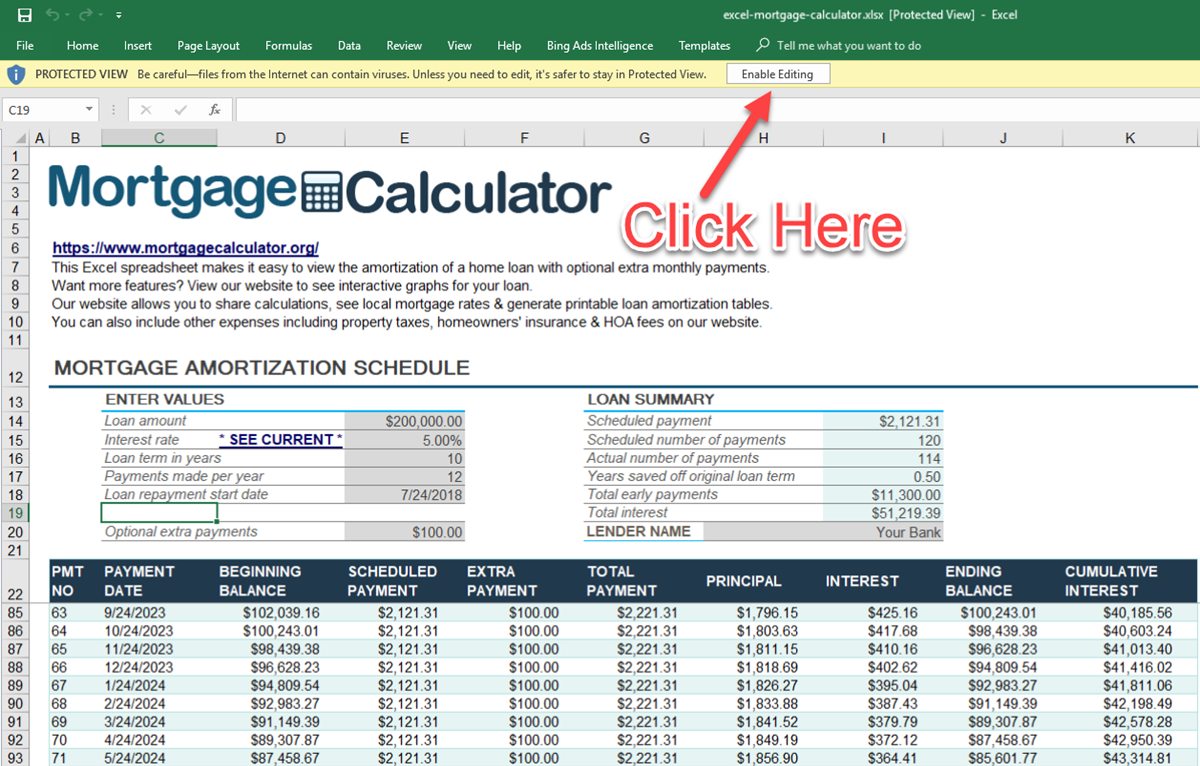 Download Microsoft Excel Mortgage Calculator Spreadsheet XLSX Excel 