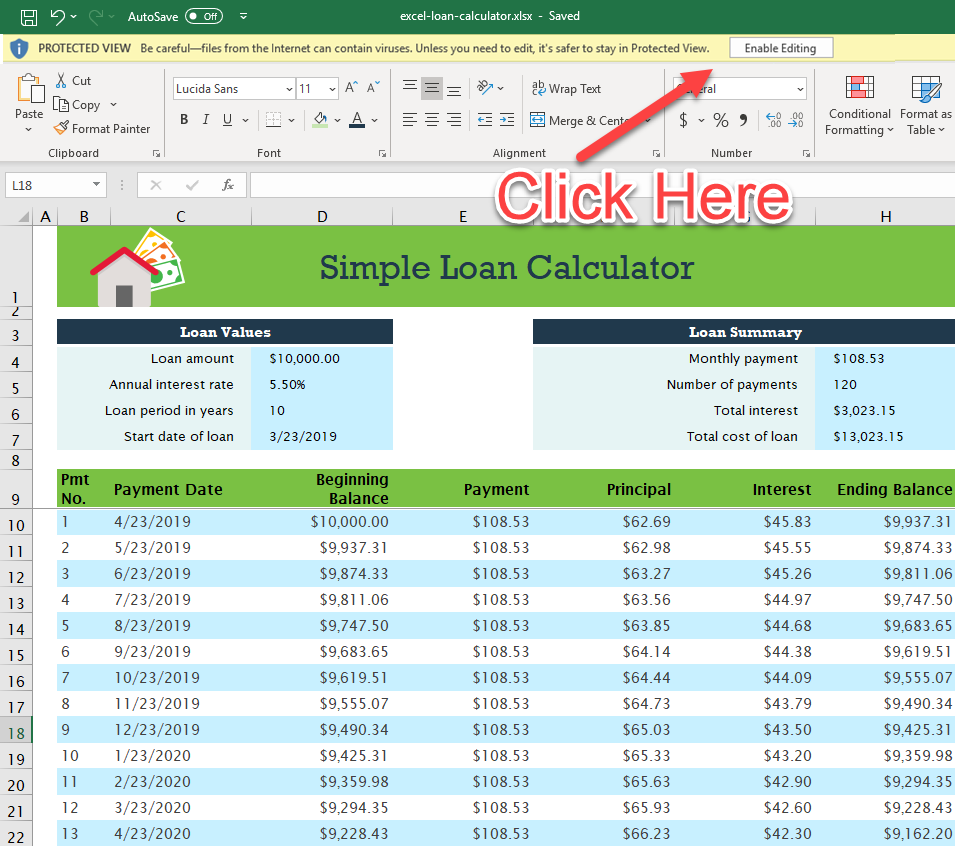 Simple Interest Amortization Chart