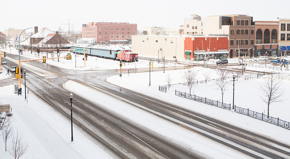 Downtown Fargo, North Dakota During Winter Snow.