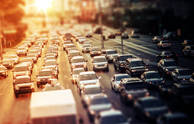 Highway Traffic at Sunset.