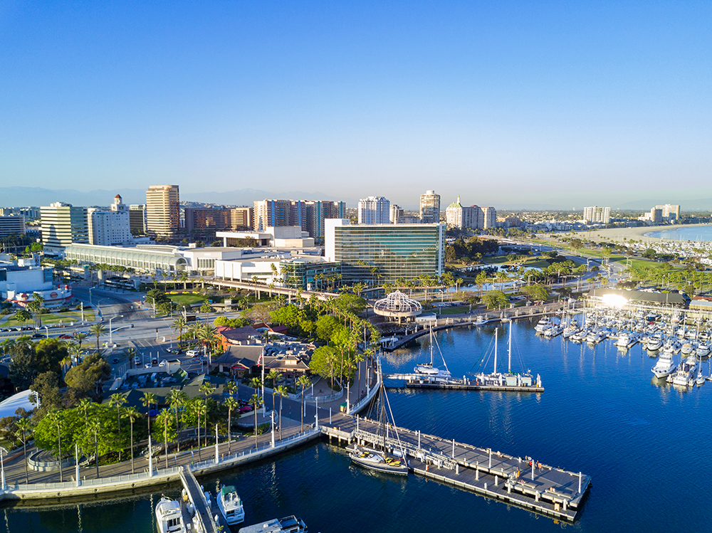 Aerial View of Rainbow Harbor in Long Beach.