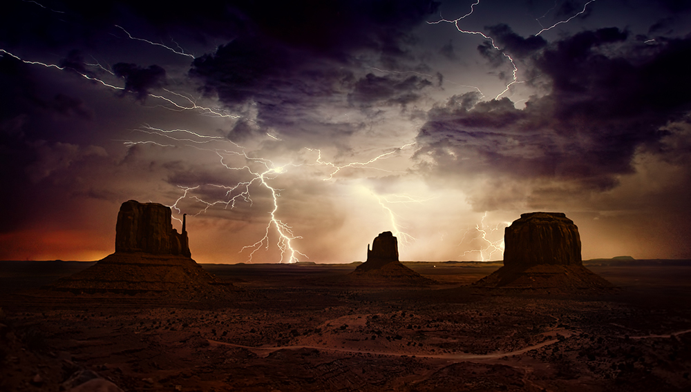 Lightning Hitting Monument Valley.