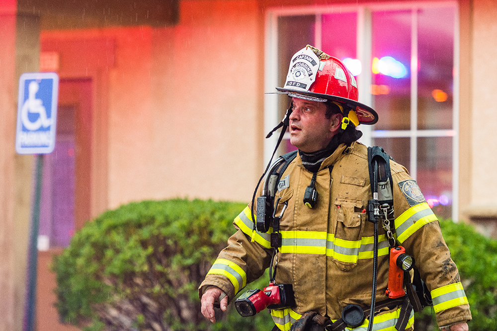 Firefighter at the Avignon appartment fire in Olathe.