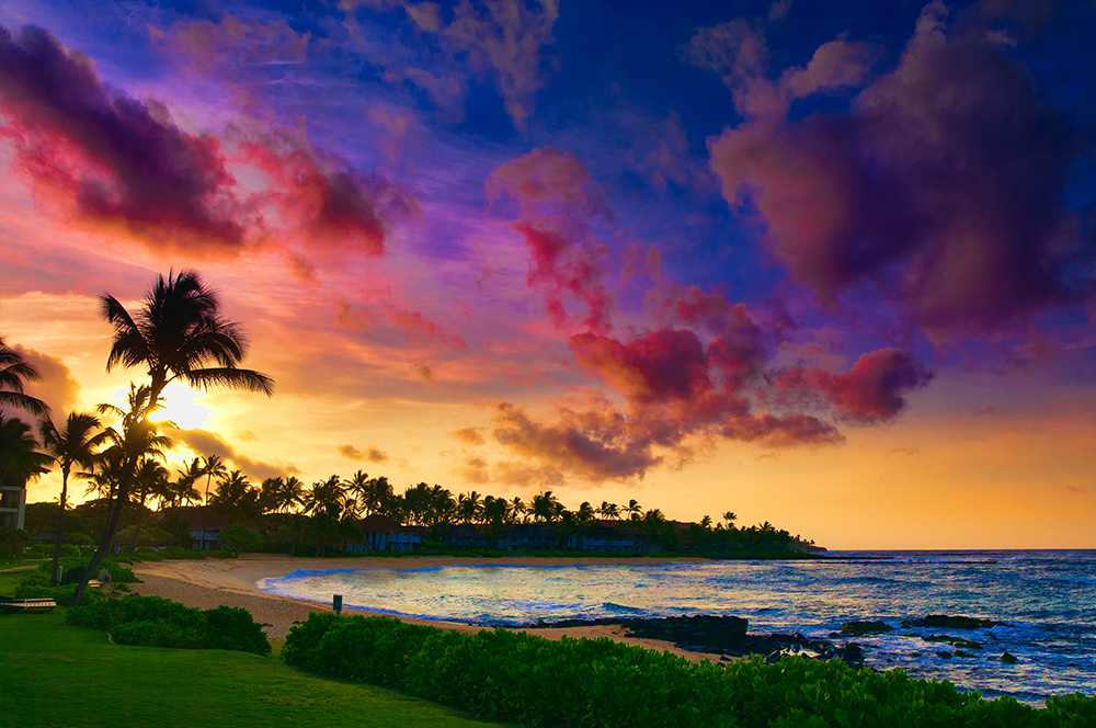 Sunset Over the Pacific Ocean Near Hana, Maui, Hawaii.