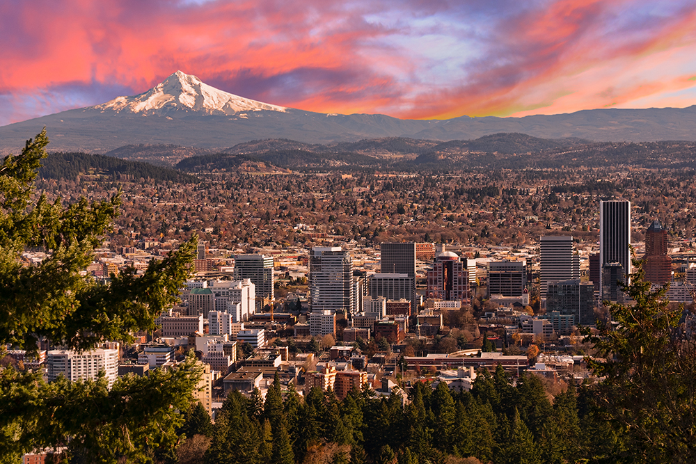 Sunrise over Portland, Oregon.