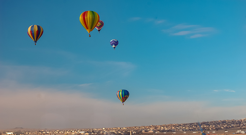 Hot Air Balloons Flying Over Rio Rancho, New Mexico.