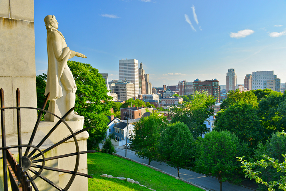 Roger Williams Statue Overlooking Providence, RI.