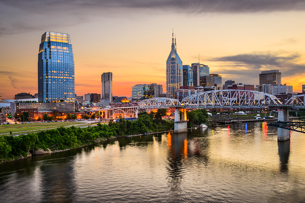 Nashville Skyline with Shelby Street Bridge.