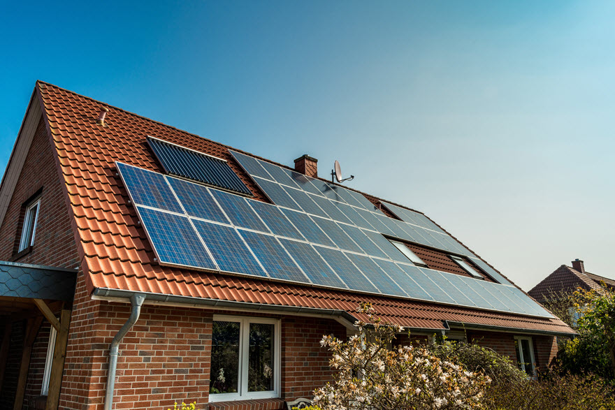 Solar Panels on Roof of House.