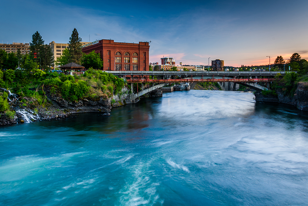 Spokane River at Sunset.