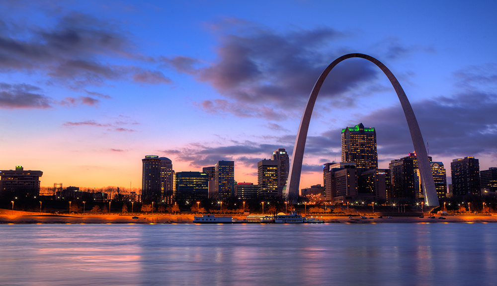 Gateway Arch and St. Louis Skyline.